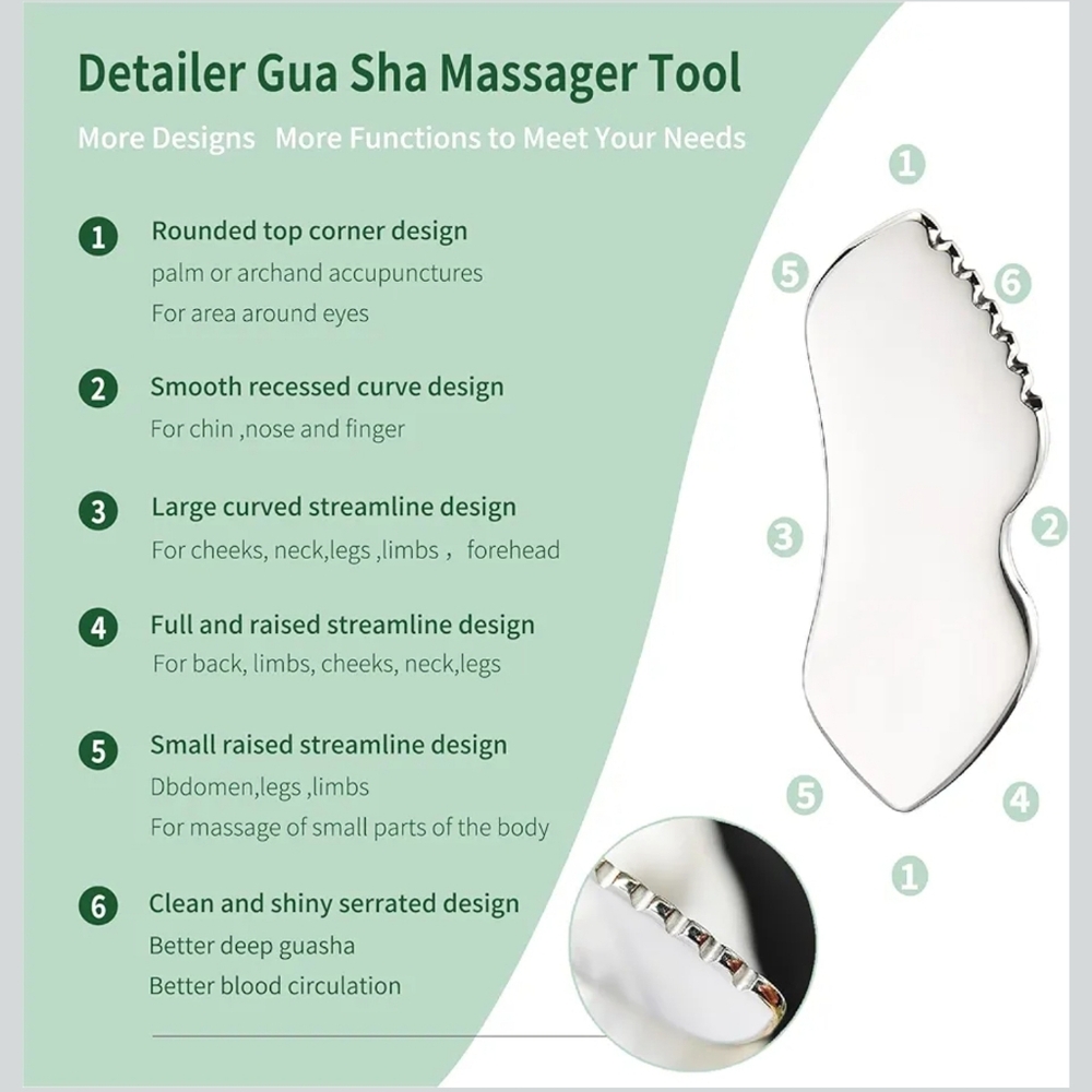 ​2 Pcs Stainless Steel Gua Sha Set Metal Facial Massager for Lymphatic Drainag - Picture 5 of 8